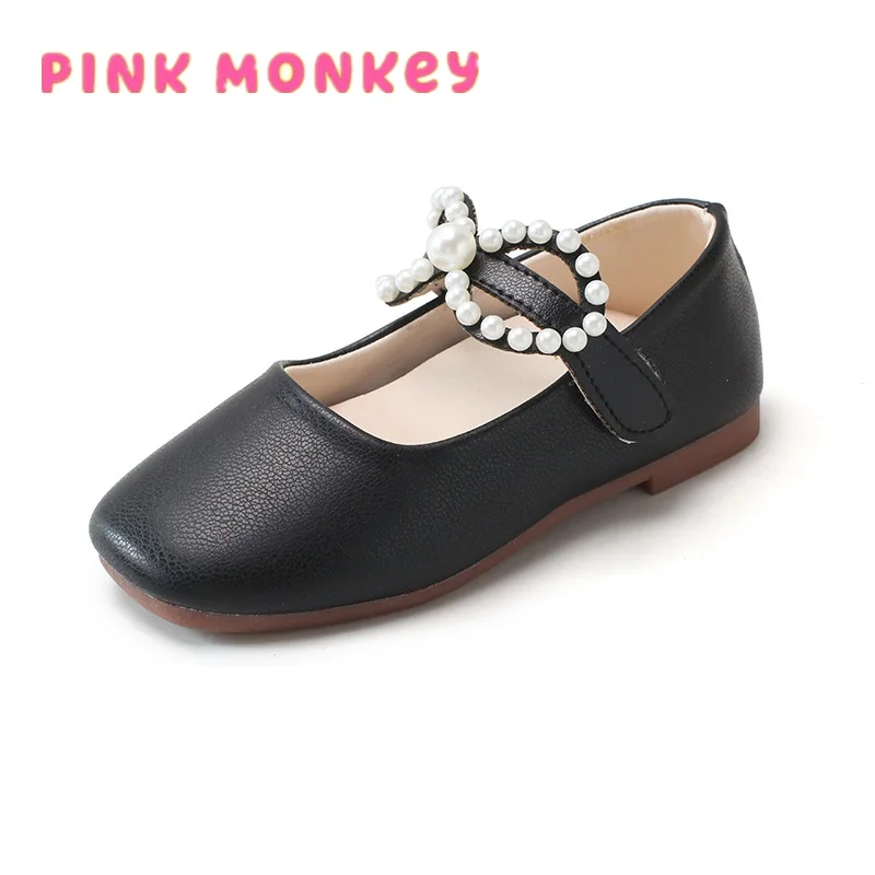 

2021 Spring Girls Shoes Bowtie Mary Janes Shoes Pearls Buckle Princess Shoes Bling Kids Baby Children String Bead Lady shoes