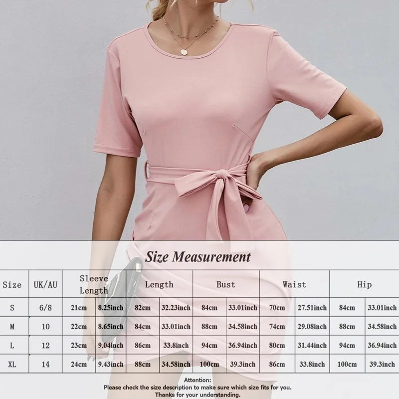 

Fashion Women Summer Dress Casual Loose Short Sleeve Solid Color Tied Waist Ladies Female Party Mini Dress Vestidos Murjer