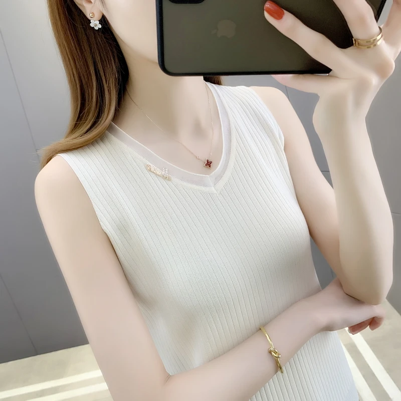 

Room 199831, 4 in row 2 】 make v-neck sets ice silk pure color vest 24