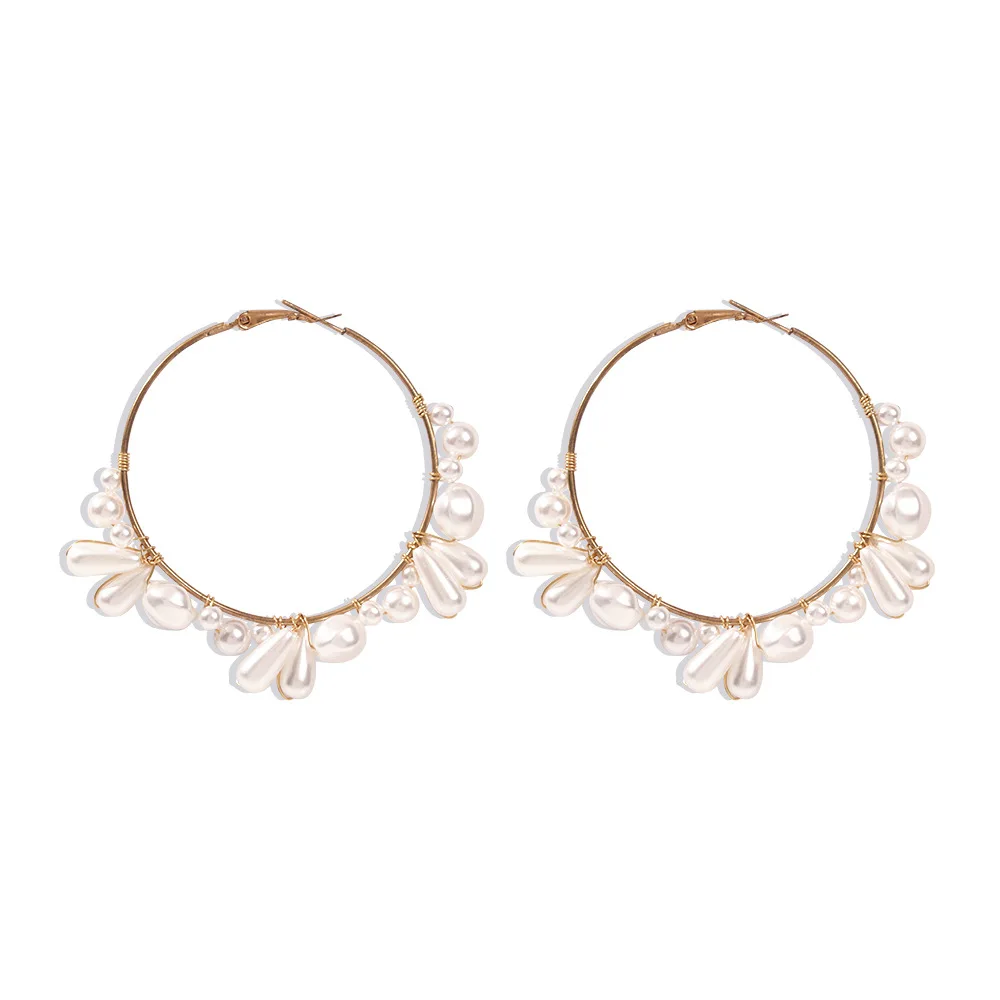 

DAVINI Gold Color Imitation Pearl Hoop Earrings Big Circle Hoops Statement Earrings for Women Female Jewelry Gifts MG388