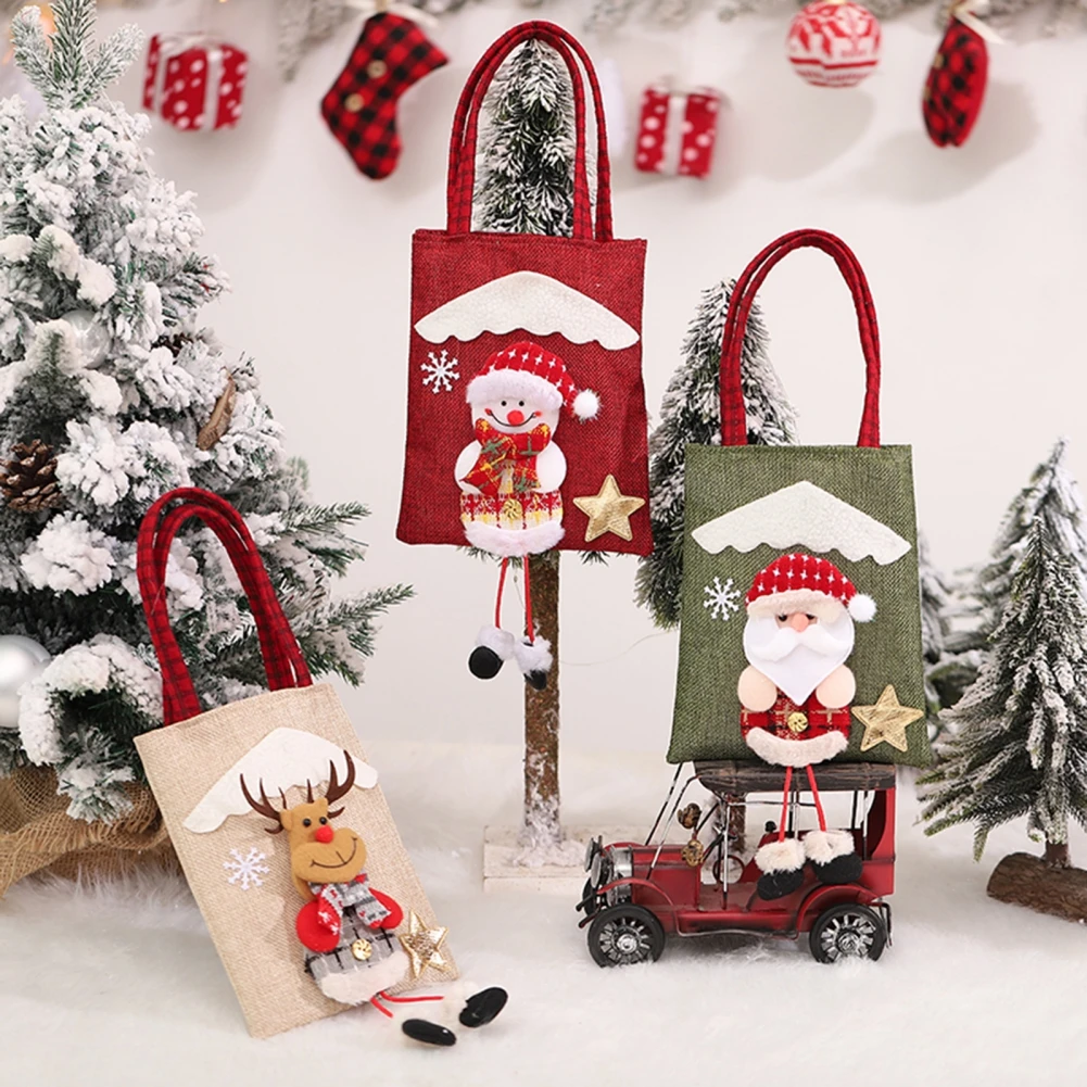 

3D сумка для конфет в виде Санта-кладки, Новый год и Рождество, украшения для дома, многоразовая сумка для покупок из мешковины