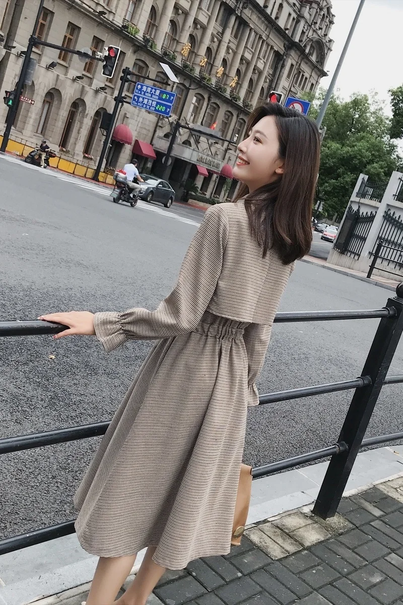 Весна-Осень 2020 новое однобортное платье-Тренч средней длины в британском стиле с