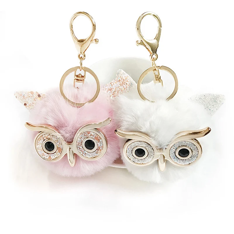 Брелок в виде совы с милым помпоном куклы пушистый брелок из кроличьего меха для