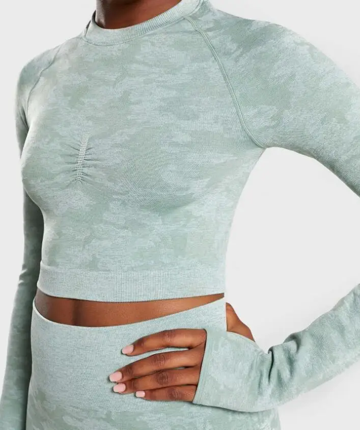 Женские Бесшовные топы для тренажерного зала рубашки фитнеса камуфляжная одежда