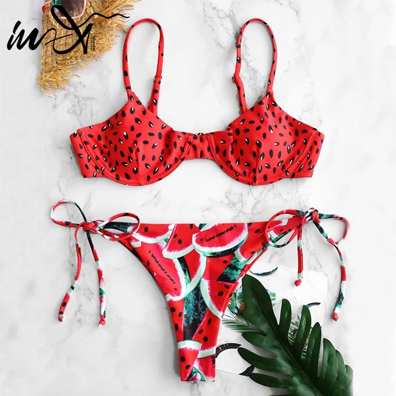 In-X Watermelon swimsuit female Sexy knot bikinis mujer Push up swimwear women bathers Summer beach wear bathing suit new
