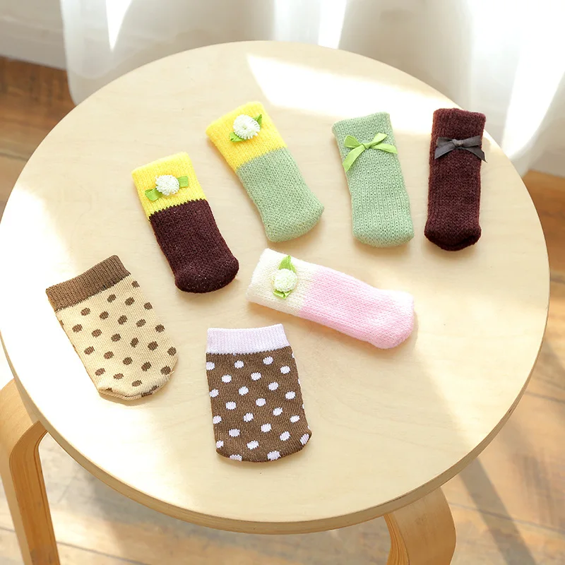

4Pcs/set Knitted Woolen Table Chair Leg Cap Pad Furniture Table Feet Cover Mats Floor Protector Non-slip Furniture Legs Covers