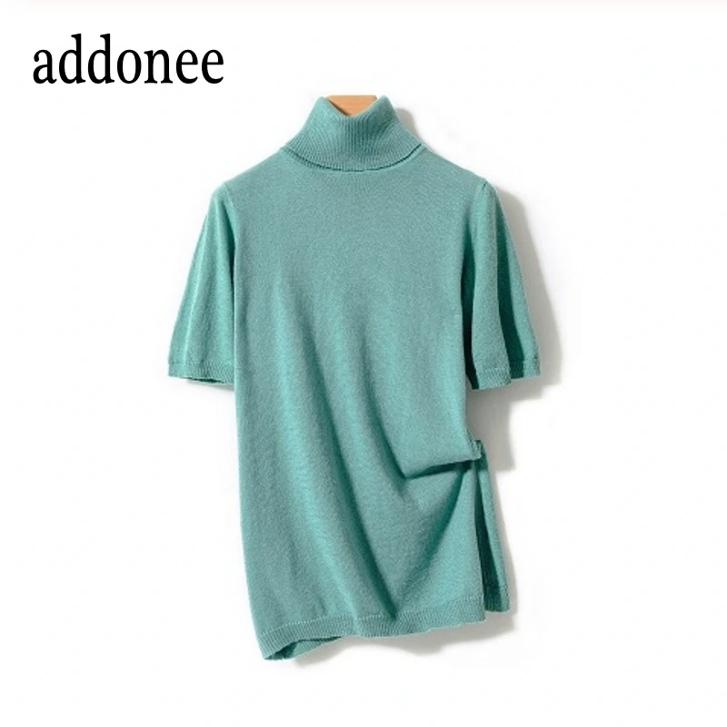 Spring Summer Autumn New Knit Fiber Women's Ladies Short Sweater Pullover Wild fashion sexy flexible large size high collar thin | Женская