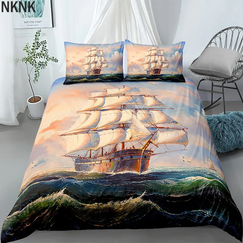 

Fashion 3D Steamship Boat Bedding Set 2 Or 3pcs Landscape Quilt Duvet Cover Comforter Bed Sets Home Textile