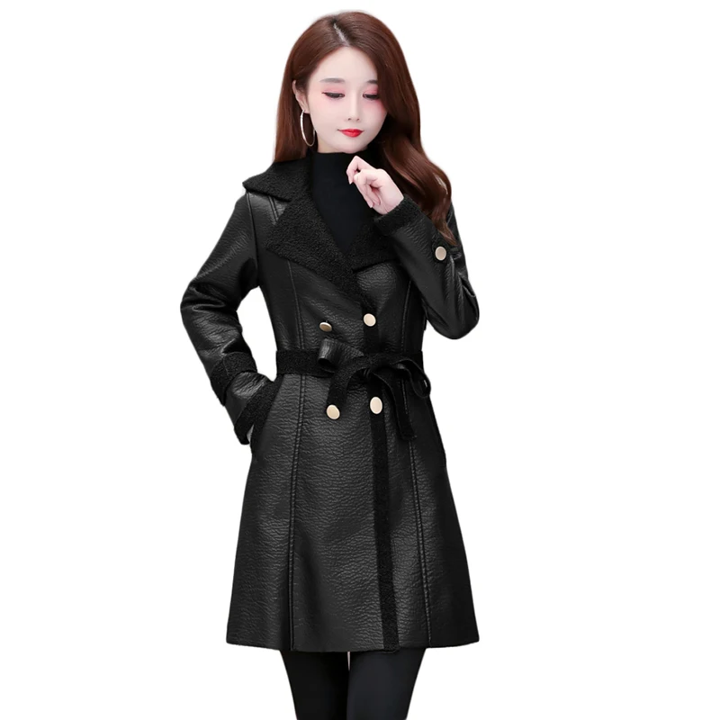 

Trending Products Classic Leather Jacket Elegant Women Blazer Korean Fashion Clothing Autumn Parkas Ladies Lamb Fur Collar 2022