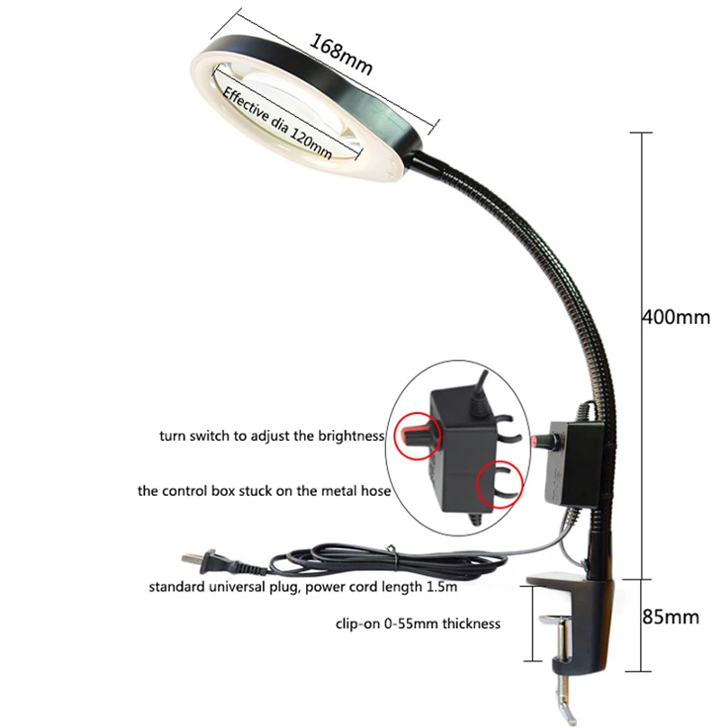 Настольное увеличительное стекло 10X 8X с гибким рычагом и зажимом настольное 48