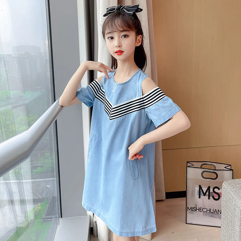 Платья для девочек из джинсовой ткани детей джинсовая одежда 2021 Новые Модные