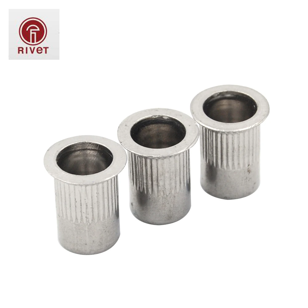 

100 PCS M4/M5/M6/M8/M10/M12 Stainless Steel Flat Head pleated body Open End cylinder Rivet Nuts Insert Reveting Multi Size