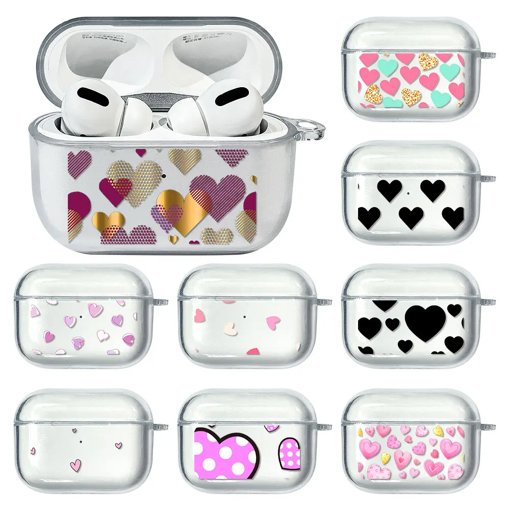 

Cute Love Heart Black Transparent Case For Apple Airpods Pro Casing Silicone Bluetooth Earphone Box for Air pods 3 Pro Cover Bag