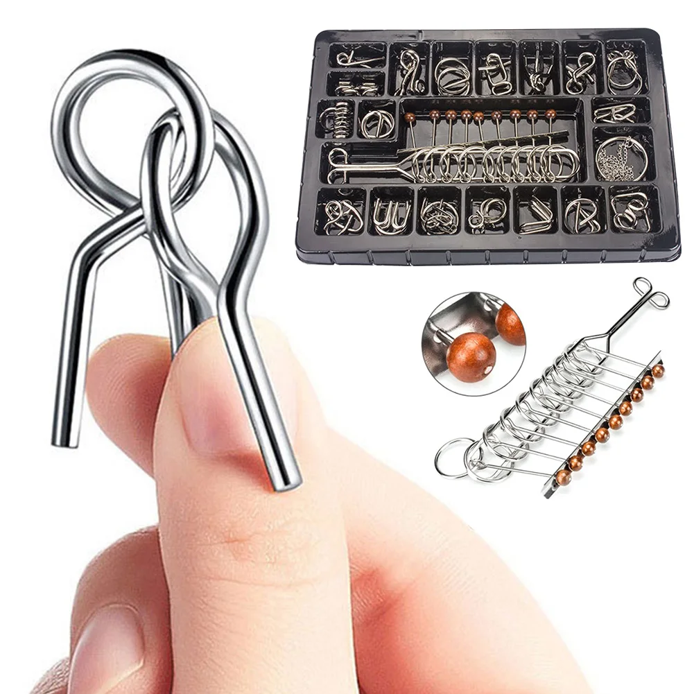 20pcs Logic Game Chinese Ring IQ Toys Interlock Adults Kids Funny Mind Test Gift Brain Teaser Set Party Challenging Metal Wire | Игрушки и