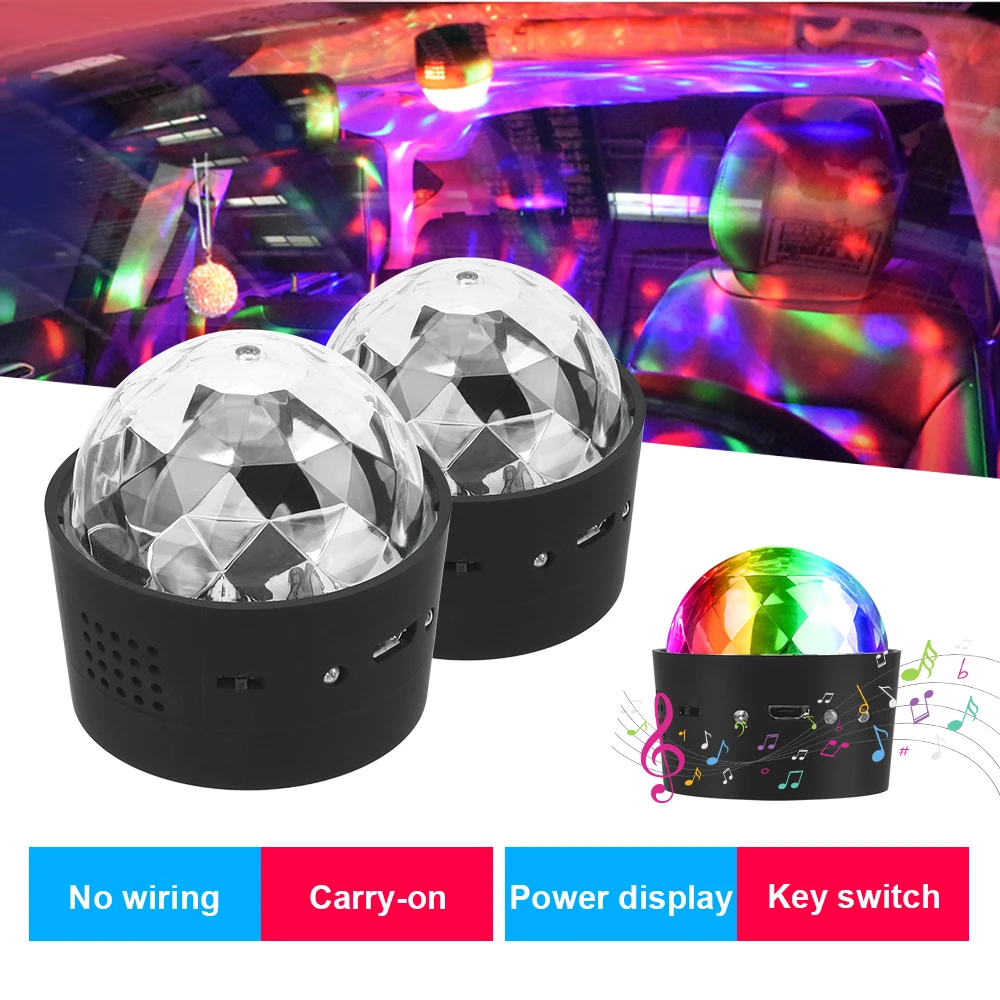

USB Car Ambient Light RGB LED Stage Lights DJ Party Lights Sound Activated Rotating Disco Ball Car Interior Atmosphere Lamp