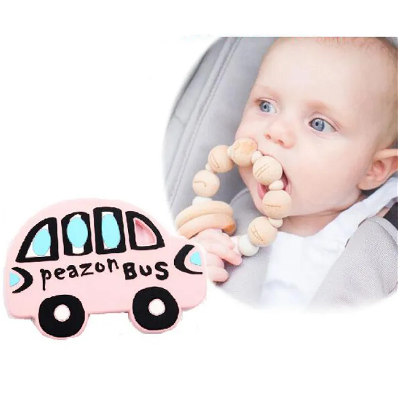 Mordedor de silicona port&aacute;til para beb&eacute;, juguete de dentici&oacute;n suave masticable, autob&uacute;s, coche colgante, 2021-0