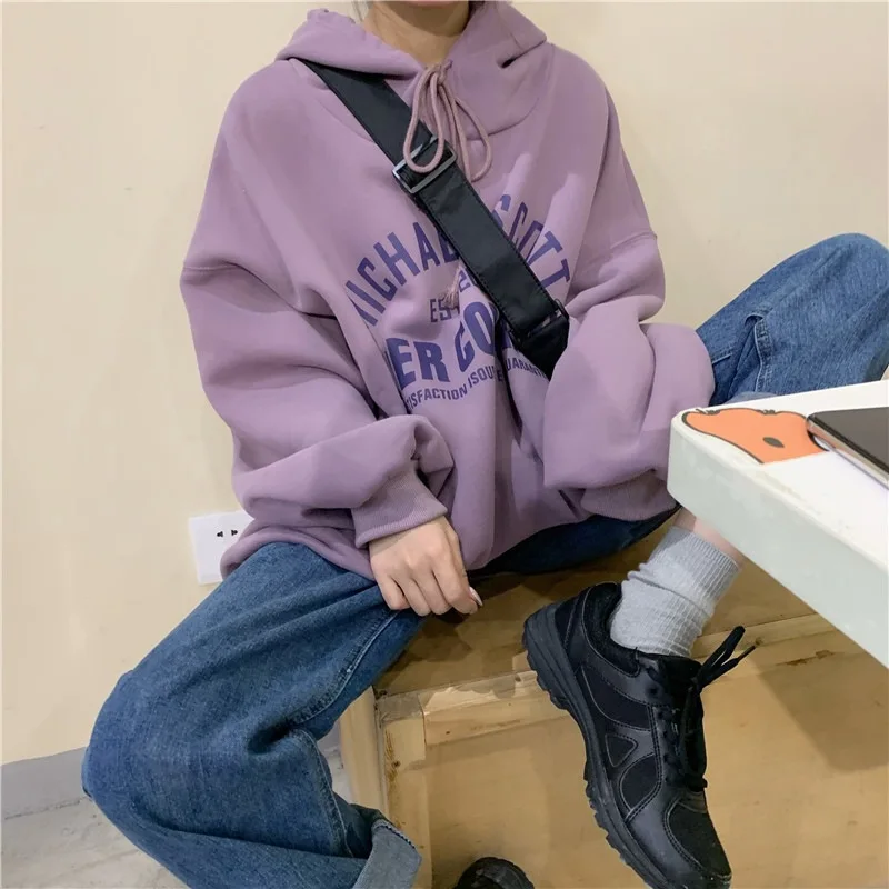 Толстовка свободного кроя в стиле Харадзюку Пурпурное серое синее худи с