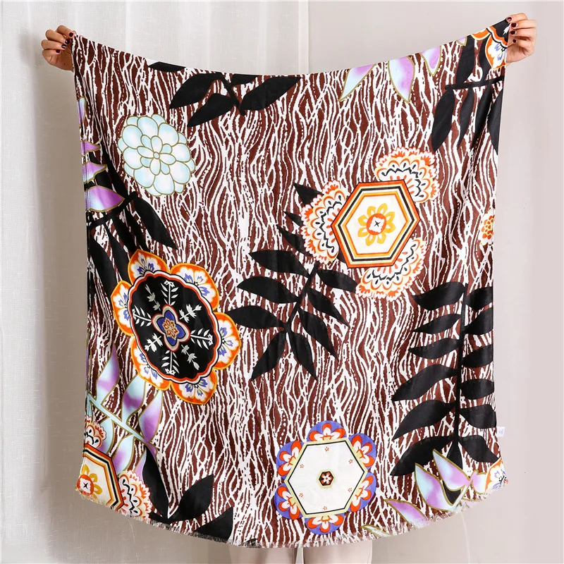 

2021 New Spring Autumn Women Cotton Viscose Scarf Flowers Print Hijabs Female Warm Shawls and Wrap Pashmina 180*90 Ladies Stoles