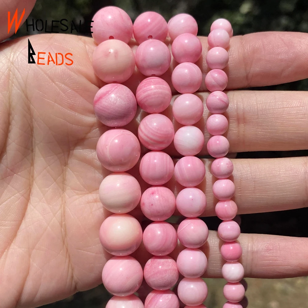 

6 8 10 12mm Natural Shell Beads Pink Round Smooth Loose Beads For Jewelry Making Diy Necklace Bracelet Accessories 15''