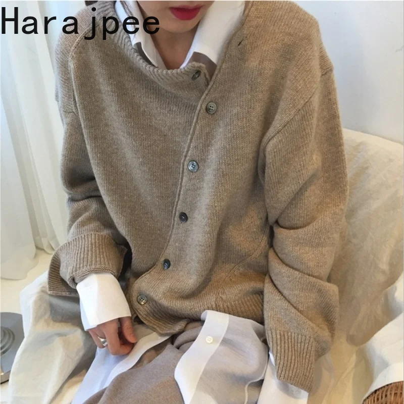 

Корейский шикарный кардиган в стиле харадзпи, женский свитер, новинка 2021, элегантный необычный темпераментный вязаный жакет с длинными рук...