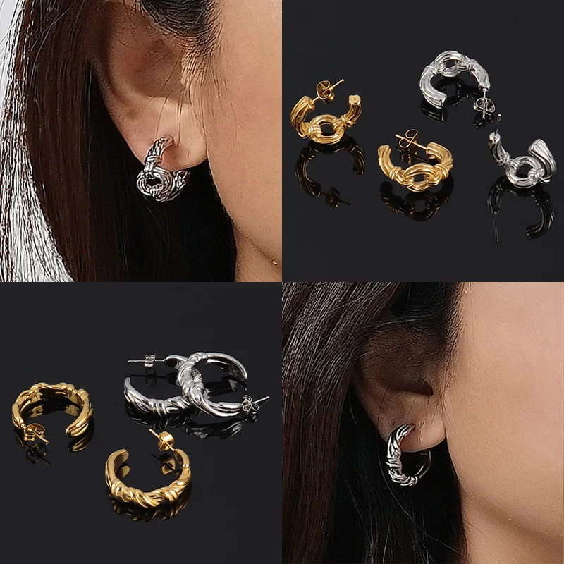 Жемчужные серьги кольца из нержавеющей стали с панк-цепью для женщин модные золотые круглые украшения.