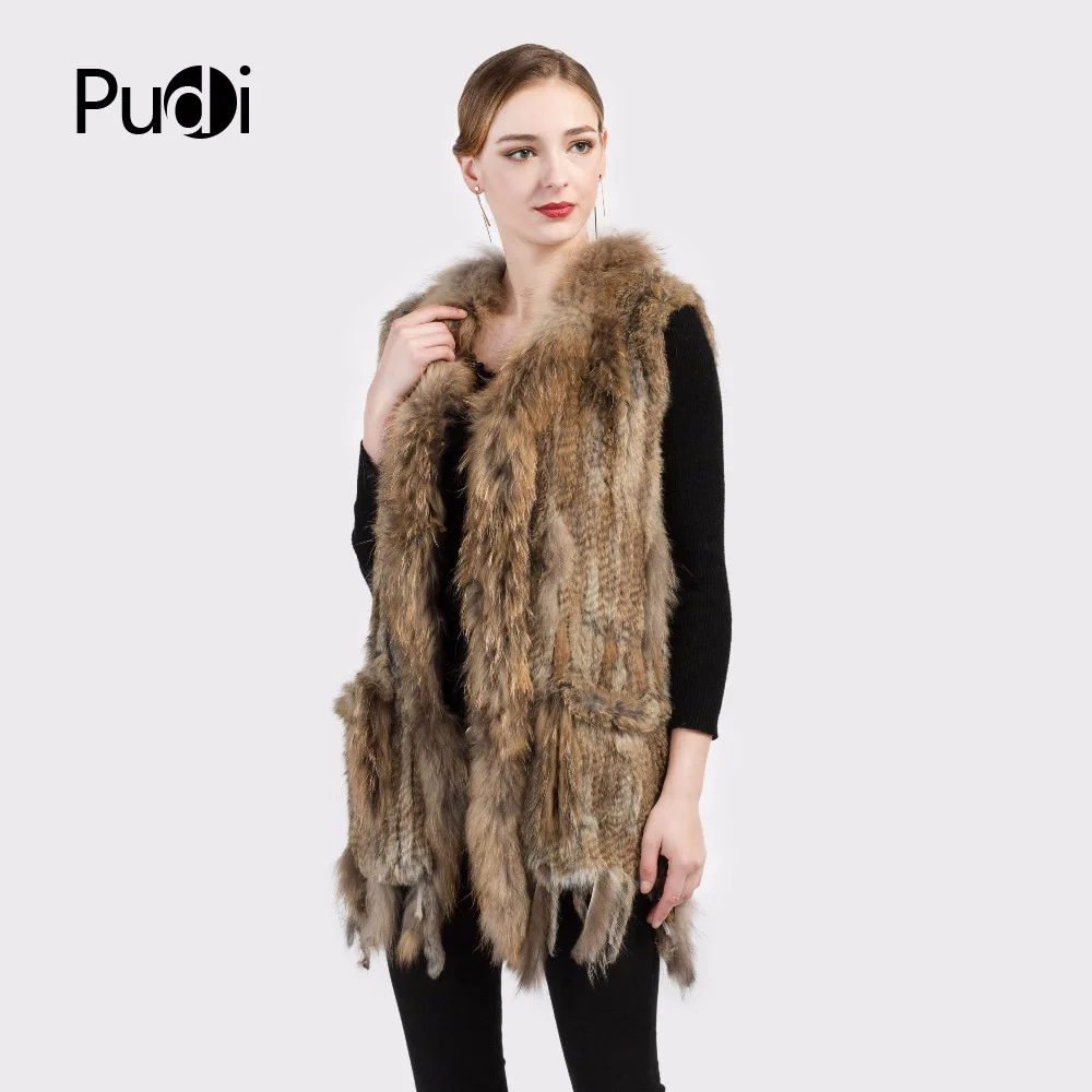 VR015 Женские Вязаные жилеты из натурального кроличьего меха/безрукавки с