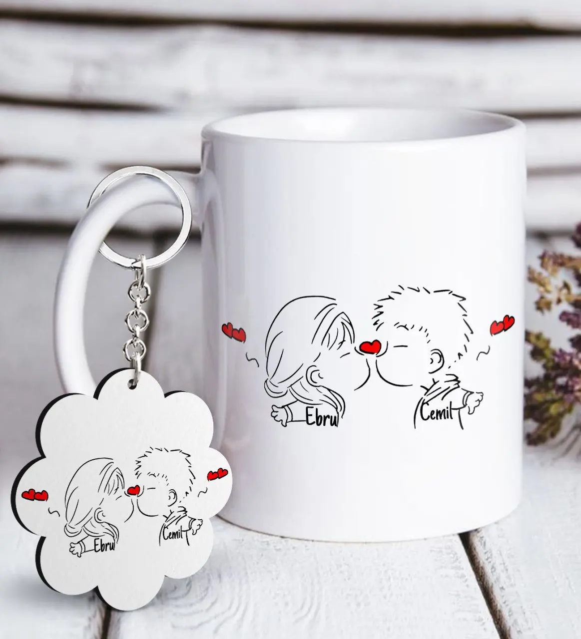 

Персонализированные ко Дню Святого Валентина Белая кружка и цепочка для ключей Подарочный Seti-103