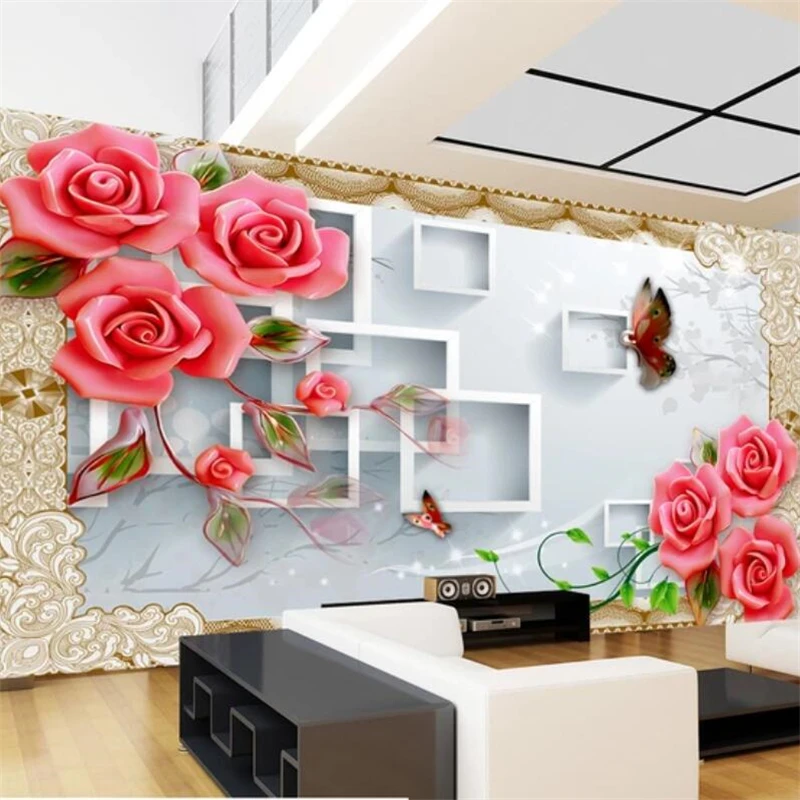 

beibehang Customized large murals fashion home decoration 3D box jade carving rose TV background wallpaper papel de parede