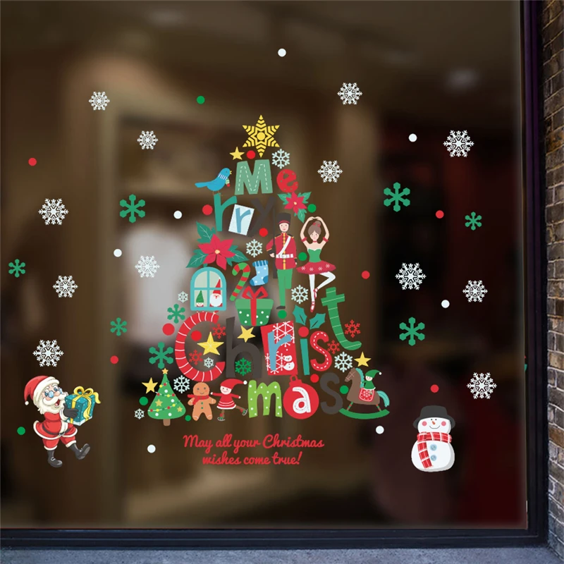 

merry christmas tree santa claus snowflake wall decals kids rooms window home decor new year wall stickers pvc diy posters