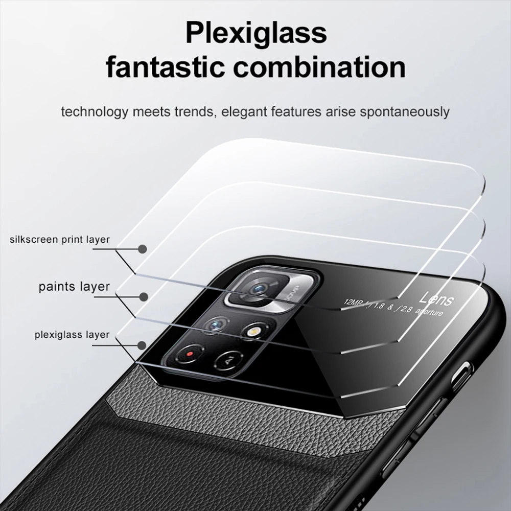 leather mirror glass phone cover for xiaomi poco m4 pro 5g pu shockproof phone back case for poco m 4 4m pro poko m4 pro 6 6inch free global shipping
