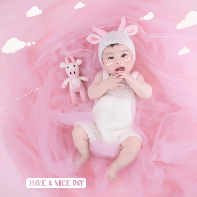 

Baby Crochet Cow Ox Hat Bonnet Beanies Cap Romper Set Newborn Photography Props Outsuits Infants Photo Shooting Posing