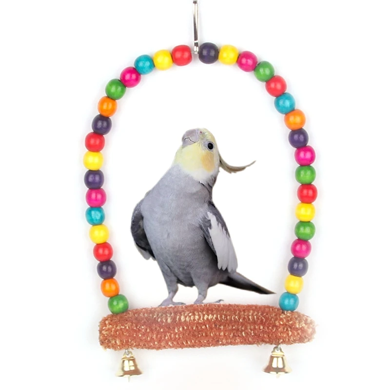 

Parrots Swing Toy Parrot Arch Swing Wood Decorative Bird Cage Swing Parrot Stand Perch With Bell Bird Supplies Hanging Swings