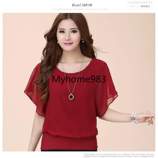 

Big Size S-5XL women's Fashion Chiffon OL Bat sleeveTops Blouse Big Size