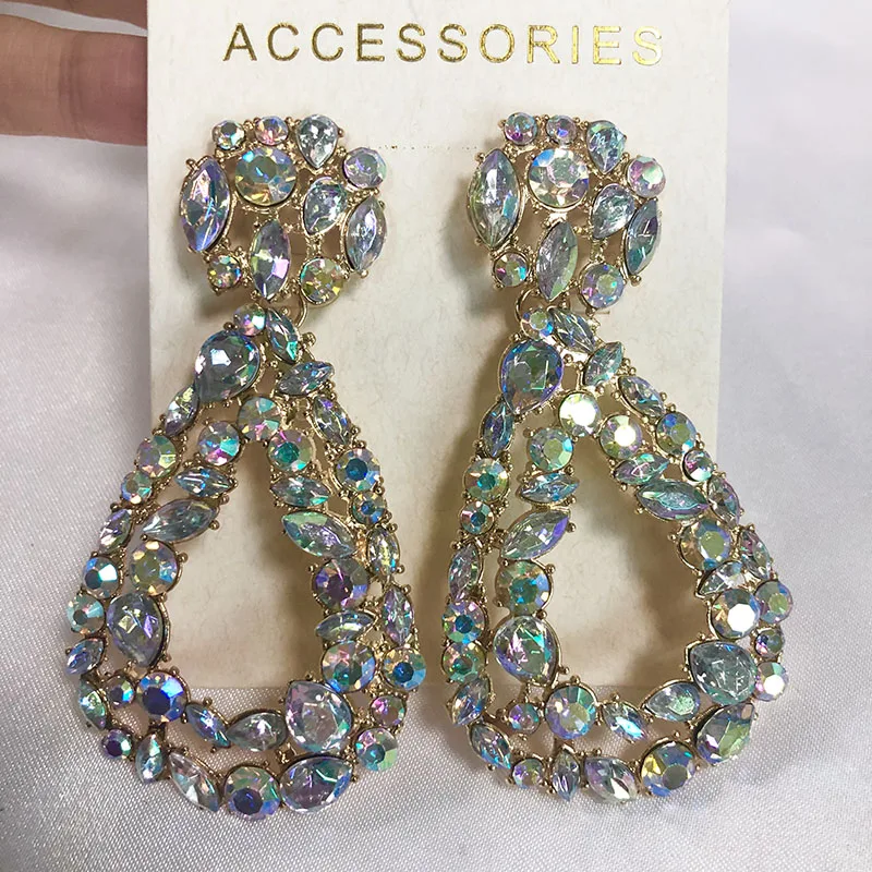 JUJIA za Multicolored Crystal Dangle Drop Earrings For Women Geometric Big Maxi Pendant Statement Trendy Jewelry | Украшения и
