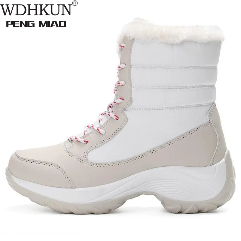 

2020 Women Snow Boots Winter Warm Boots Thick Bottom Platform Waterproof Ankle Boots for Women Thick Fur Cotton Shoes Size 35-42