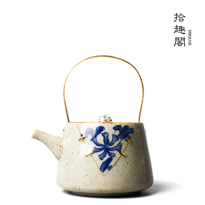 

Hand-painted ceramic teapot archaize coarse ceramic tea set jingdezhen ceramic kung fu tea set girder pot teapot by hand