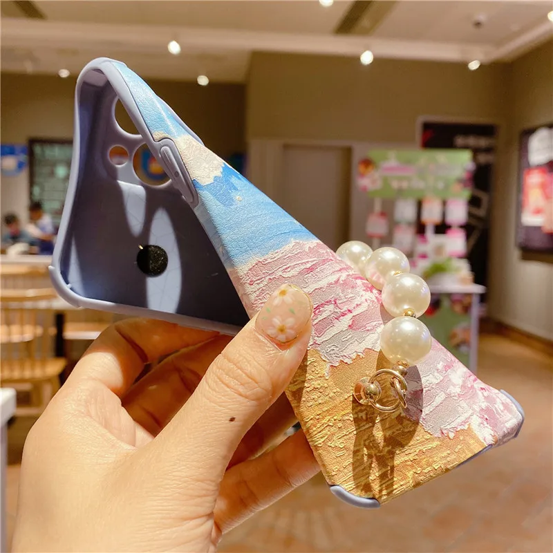 

Fashion Pearl Bracelet Phone Cases For iPhone 12 Pro Max 11 Pro XS Max X XR 7 8 Plus SE 2020 12 mini Chain Wristband Soft Cover