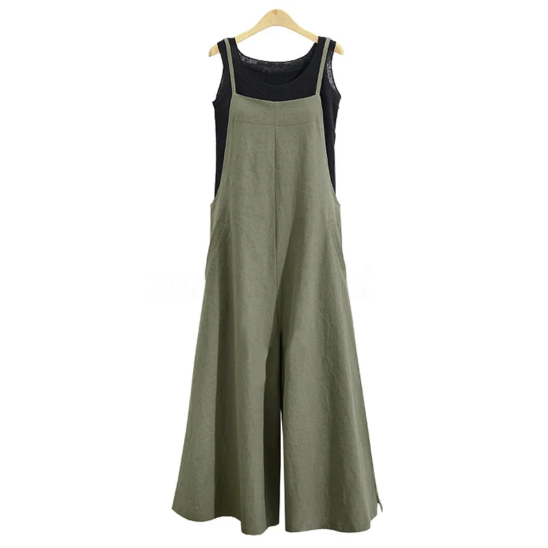 

Women Overalls Casual Black Army Green Plus Size 5XL Vintage Cotton Loose Party Long Wide Leg Pants Overalls Rompers Jumpsuits