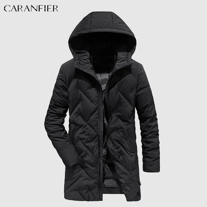 

Мужская куртка на 90% пуху белой утки с капюшоном CARANFIER, длинные тренчкоты, зимняя утепленная однотонная ветровка