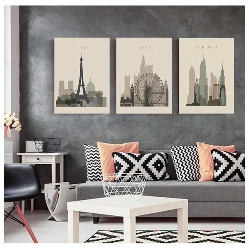 

Retro Paris London New York Landscape Canvas Painting Wall Art Nordic Posters and Prints Wall Pictures for Living Room Decor