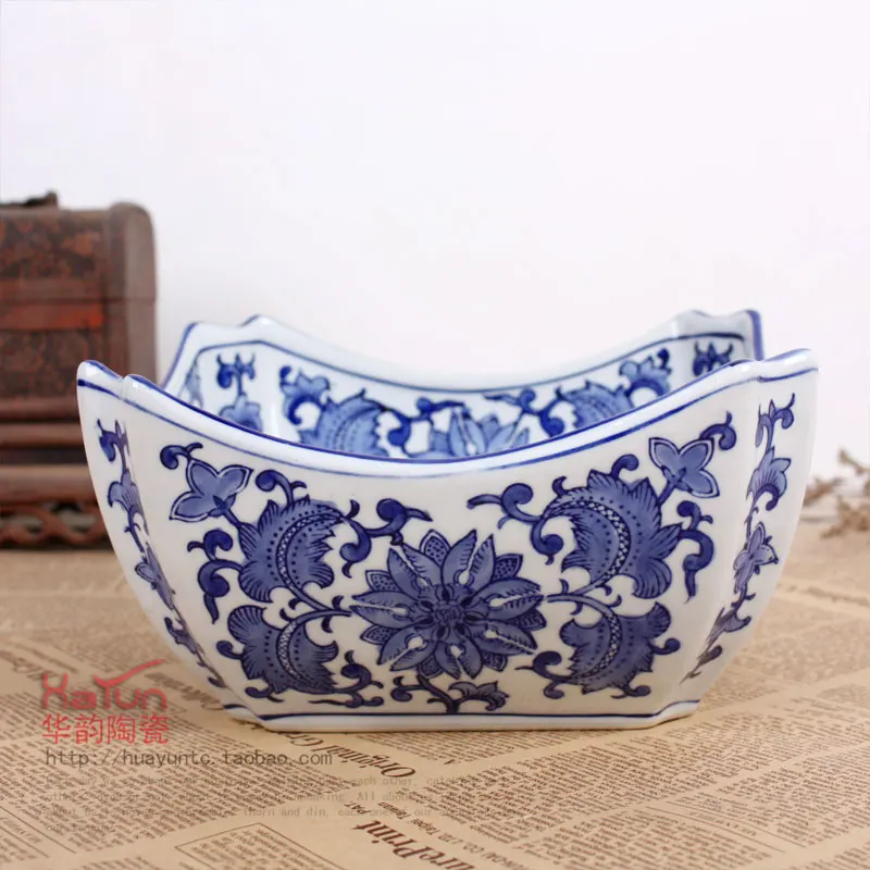 Керамическая тарелка для фруктов домашняя мебель большая сине-белая фарфоровая