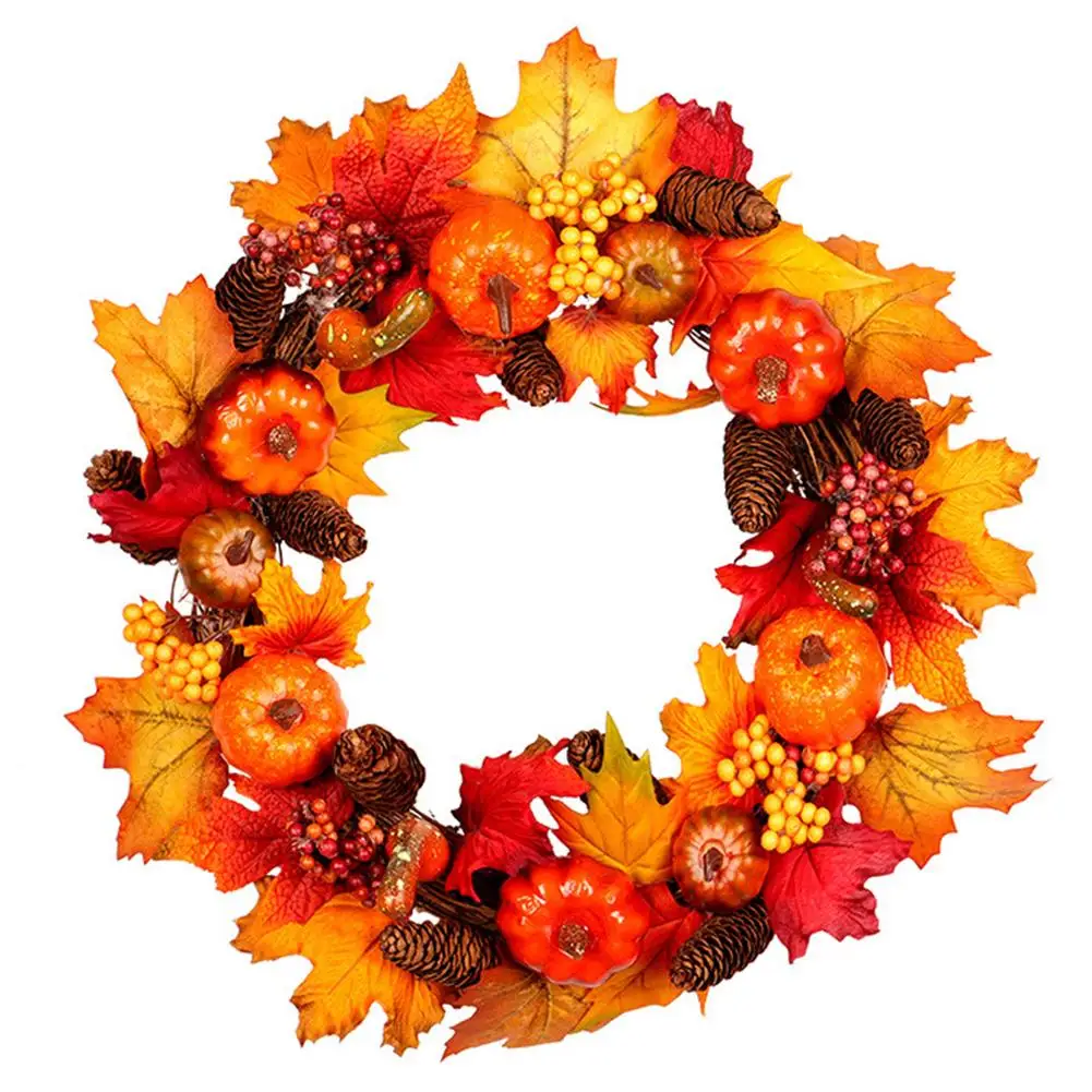 

Festival Supplies Thanksgiving Holiday Pumpkin Maple Leaf Harvest Wreath Garland Ring Home Decor Thanksgiving Wreath
