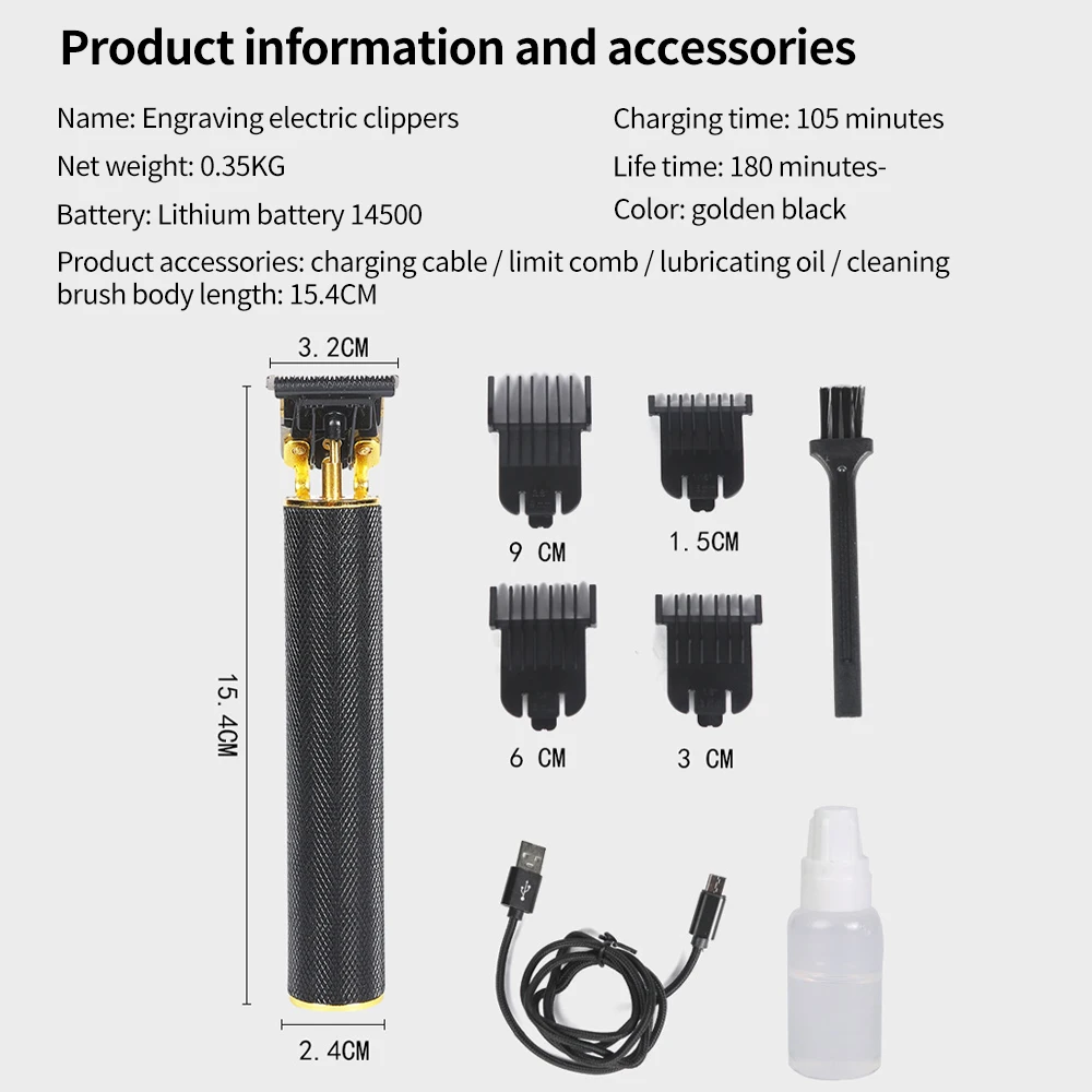 

Electric hair trimmer USB Rechargeable Hair Clipper Fade Haircut Cordless Shaver Trimmer 0mm Men Barber Hair Cutting Machine