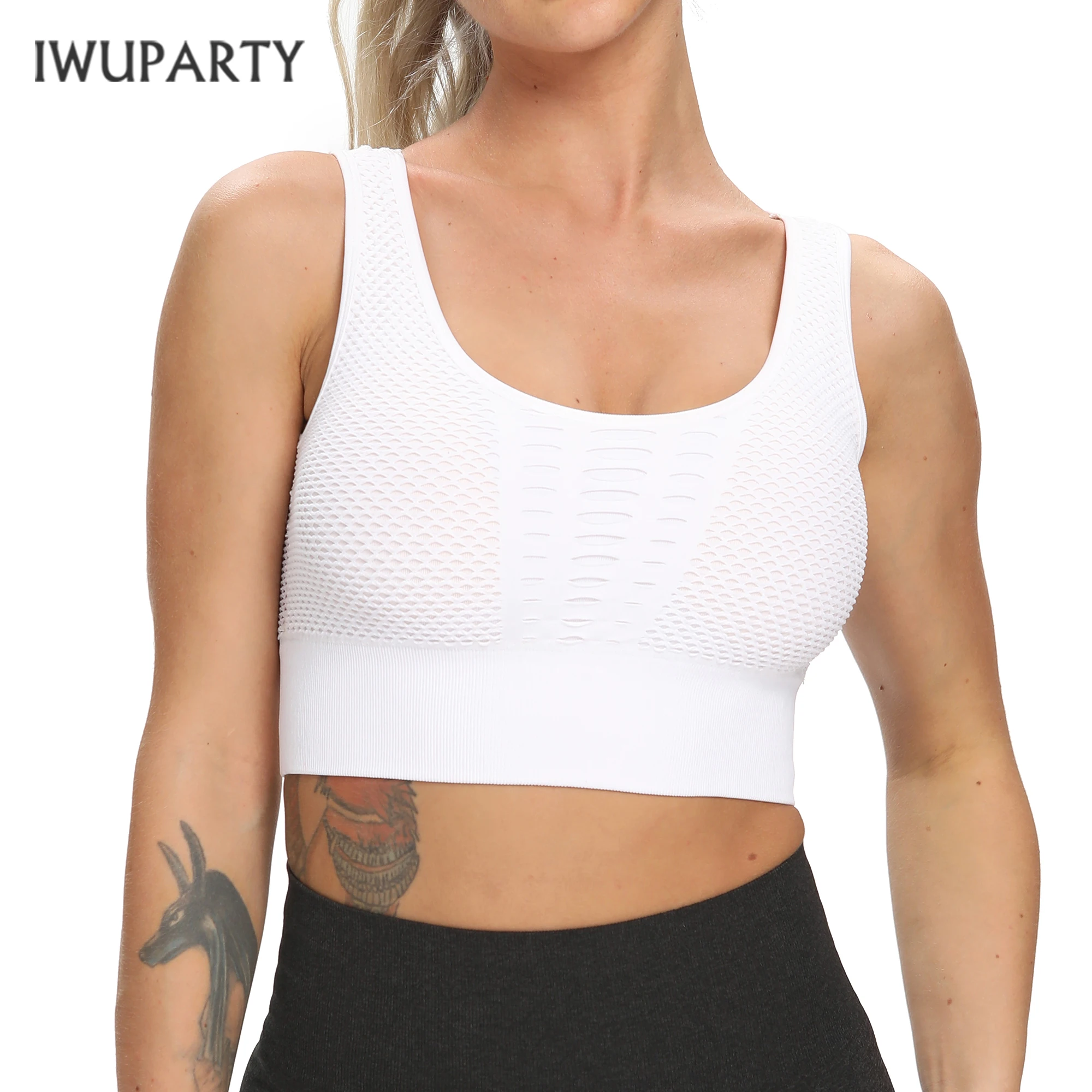 

IWUPARTY Women Hollow Out Seamless Yoga Bra Running Brassiere Workout Gym Clothes Fitness Crop Top High Impact Padded Underwear