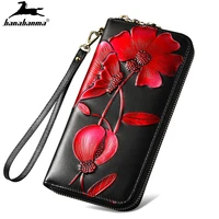 genuine leather wallet women clutch 3d flower wallets female purse long zipper portfel damski portfele monedero mujer 2020 new