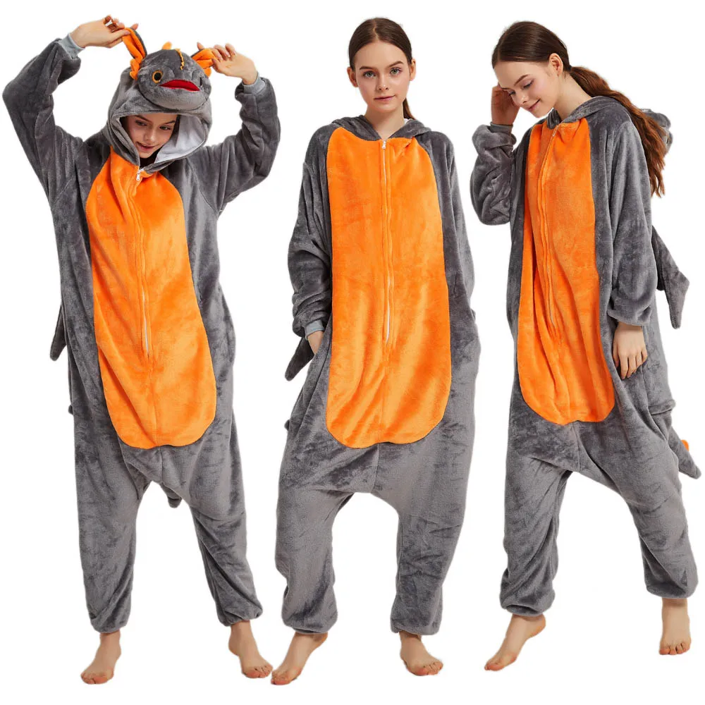 Пижама-кигуруми в виде динозавра зимняя Пижама для детей и взрослых комбинезон