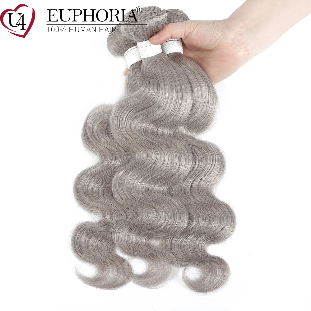 Серебристо-серые волнистые волосы пряди бразильские 9A Remy 100% человеческие 3