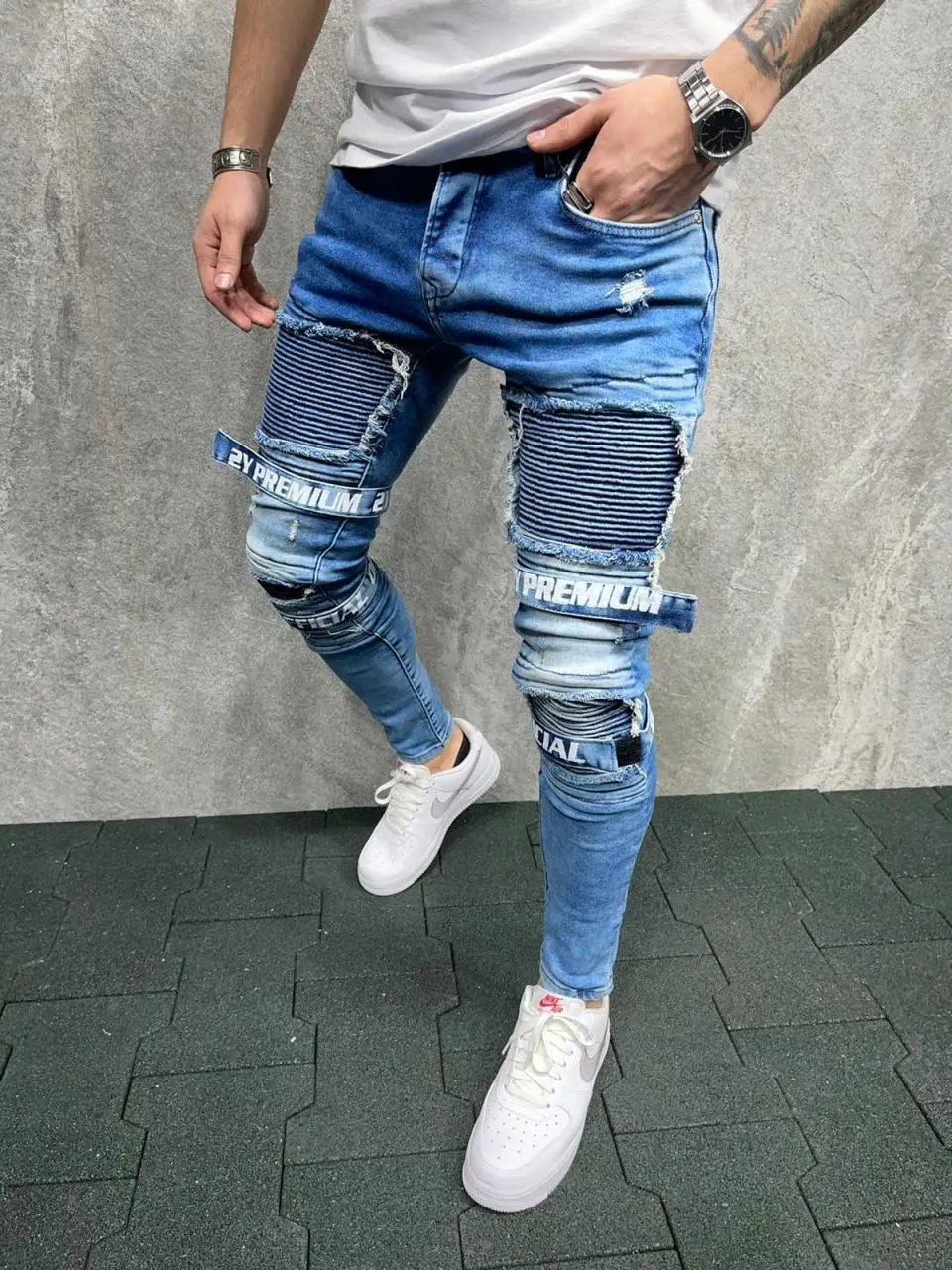 

Blue Banding Slim Fit Street Style Men's Jeans