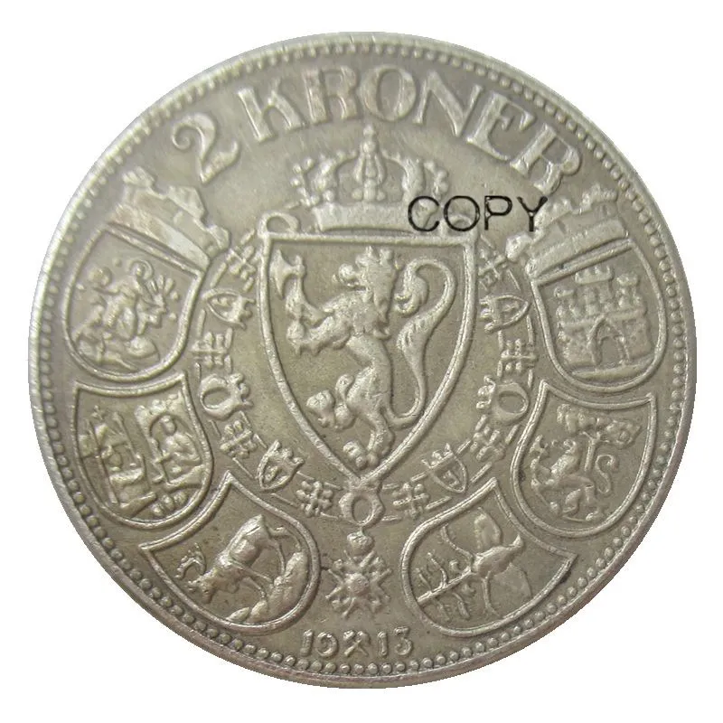 Norway 2 Kroner-Haakon VII 1910 1912 1913 1917 Посеребренная копия монет - Цвет: 1913