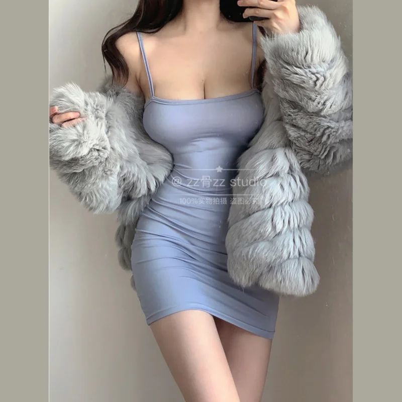 

New Base sweet Winter Sexy Low Chest Slash Neck Solid Color Elegant Mini Dress Hot Sexy Slim Korean Tops Dresses Gray 5ZUA
